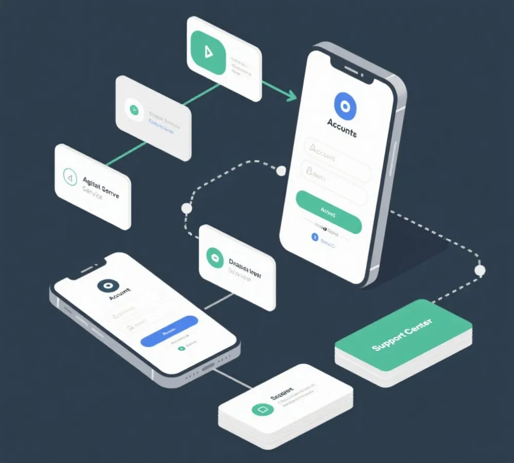 账号注册、下载与帮助支持流程示意图